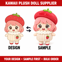 Poupée en peluche personnalisée, figurine en peluche Fille Gâteau Fraise, jouet mascotte doux, OEM ODM, créez votre design