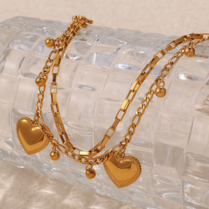 Pulsera de Cadena con Forma de Corazón, Dorada, Joyería de Moda para Mujer, Pulsera con Dijes - Product Image 3