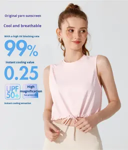 Camiseta Deportiva de Yoga para Mujer, Tejido Dobby Sólido con Protección UV, Sin Mangas, con Cordón Ajustable, para Correr y Hacer Ejercicio, Marca Ice Feel Original Yarn - Product Image 1