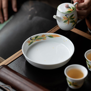 Guanlan Hand Painted Osmanthus Ceramic <b>Tea</b> Tray Round Porcelain Dry Brewing Stand For Kung Fu <b>Tea</b> <b>Set</b> - Product Image 2
