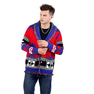 Cárdigan de punto Jacquard de otoño e invierno para <span class=keywords><strong>hombre</strong></span>, chaqueta de suéter gruesa holgada con cuello en V de estilo étnico Retro - Product Image 3