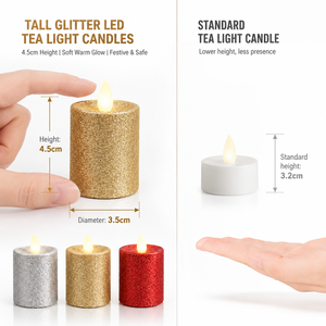 Bougies chauffe-plat LED scintillantes de 4,5 cm de haut, flamme vacillante jaune chaud sans flamme avec piles CR2032 pour la décoration de Noël - Product Image 4
