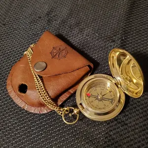 Engraved Compass With Leather Case Sailing Hiking Adventure Leather Pocket Case for Compass
