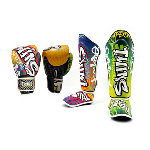 Custom Leather <b>Boxing</b> Gloves & Shin Guard <b>Set</b> with Custom Logo Muay Thai Training <b>Sparring</b> Gloves - Product Image 1