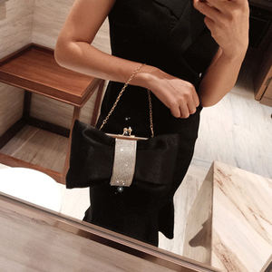 优雅的黑色缎面手拿包，水晶装饰，用于晚会婚礼宴会晚宴和时尚活动 - Product Image 3