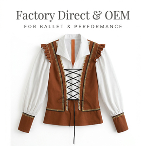 Costume de ballet médiéval et Renaissance pour homme, gilet marron à lacets, manches blanches bouffantes, tenue de scène de prince noble - Product Image 3