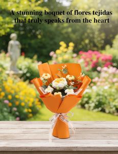 Bouquet de fleurs au crochet délicat fait main, tournesols tricotés, tulipes artificielles, roses, cadeaux d'anniversaire, décoration intérieure, bleu - Product Image 5