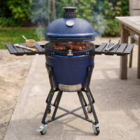 Fourneau Kamado en céramique de 23 pouces, style œuf, pour grillades, fumage, cuisson et rôtissage en extérieur, bleu