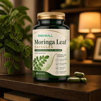 ONEHEALL Capsules de feuilles de Moringa pour adultes, marque privée, best-seller, antioxydant, sans gluten, supplément protéiné naturel, végétalien