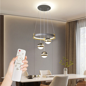 Anillos circulares modernos, luces colgantes de bola acrílica de Metal para cocina, mesa de comedor, Control remoto para colgar en el dormitorio - Product Image 1