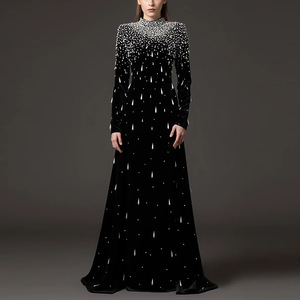 ชุดเดรสแม็กซี่งานปาร์ตี้คอตั้งคุณภาพสูงสำหรับผู้หญิงไซส์ใหญ่ แต่งลูกปัดและลูกไม้ ดีไซน์เนอร์ - Product Image 1