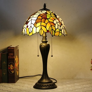 Longhuijing Wholesale 12-Inch Stained Glass Tiffany Style LED <b>Table</b> Lamp with Dome Shade and <b>Antique</b> Base <b>Bedside</b> Lamp - Product Image 3