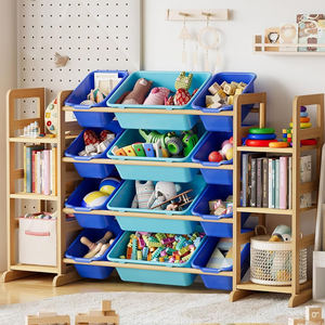 Étagère <span class=keywords><strong>de</strong></span> rangement latérale en bois <span class=keywords><strong>de</strong></span> grande taille pour la décoration <span class=keywords><strong>de</strong></span> la maison, bibliothèque pour bébé, organisateur <span class=keywords><strong>de</strong></span> jouets et <span class=keywords><strong>de</strong></span> livres pour enfants avec bacs amovibles pour la <span class=keywords><strong>chambre</strong></span> des enfants - Product Image 1