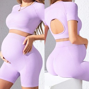 Nouveau sport <span class=keywords><strong>taille</strong></span> haute grand abdomen serré Yoga costume sans couture décrochage Fitness costume pour les femmes enceintes de haute qualité - Product Image 1