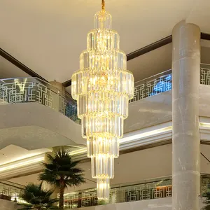 Indoor luxury gold large round lighting pendant lights for hotel lobby staircase Crystal chandeliers