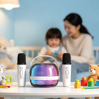 Haut-parleur Karaoké Portable à Succès avec Double Microphone et Anneau Lumineux RGB pour Divertissement à Domicile, Camping, Fêtes et Cadeaux