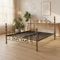 Cadre de lit en métal doré minimaliste moderne, robuste, en acier, pour lit simple ou double, avec tête de lit, meubles de chambre à coucher
