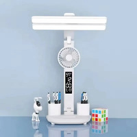 Protection des yeux Double tête USB Rechargeable Dimmable TouchLed Lampe de table avec ventilateur porte-stylo lampe de lecture de bureau