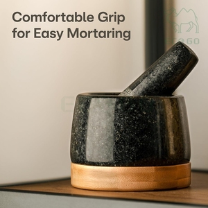 <span class=keywords><strong>Mortero</strong></span> y pilón de granito <span class=keywords><strong>con</strong></span> base de bambú para hierbas y especias, utensilio de cocina <span class=keywords><strong>con</strong></span> agarre de piedra. - Product Image 5