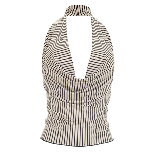 Viviblook Y26TP168 Débardeur d'été rayé pour femme, col bénitier, sans manches, dos nu, style halter - Product Image 4