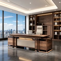 Bureau de direction en bois massif de noyer, style chinois moderne, structure à mortaise et tenon, avec rangement, modèle LBZ-311X
