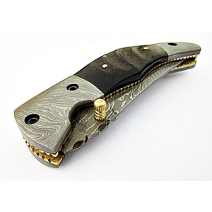 Couteau de poche pliable en acier damas personnalisé manche en bois, nom et logo personnalisés, qualité supérieure pour la chasse, le camping, cadeau idéal - Product Image 3