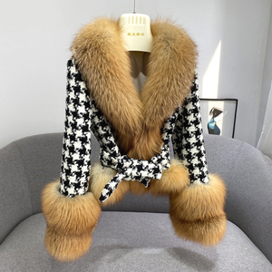 <span class=keywords><strong>Manteau</strong></span> en cachemire et laine pour femme, motif <span class=keywords><strong>pied</strong></span>-<span class=keywords><strong>de</strong></span>-<span class=keywords><strong>poule</strong></span>, avec col en vraie fourrure <span class=keywords><strong>de</strong></span> renard, mode d'hiver - Product Image 2