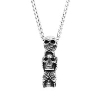 Yunnique Collier Pendentif Homme en Acier Inoxydable Style Européen Trois Squelettes, Chaîne à Maillons 60cm, Bijou Tendance, Modèle QY