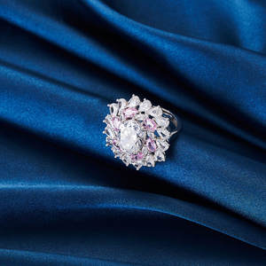 Rinntin S925 Sterling Zilver Roze Diamanten Ring Partij Vrouwen Ijs Bloem 8a Zirkonia Luxe Trouwringen Voor Vrouwen - Product Image 2