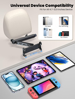 Support de tablette réglable pour appuie-tête de siège arrière de voiture, bras d'extension 3 en 1 pour appareils de 4,7 à 12,9 pouces, cadeaux, essentiels pour les voyages en voiture pour les enfants