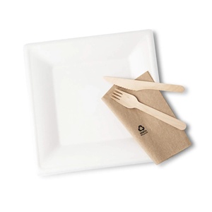 Boîtes carrées jetables en canne à sucre, écologiques et compostables, 26x26 cm, blanches, pour buffet - Product Image 5