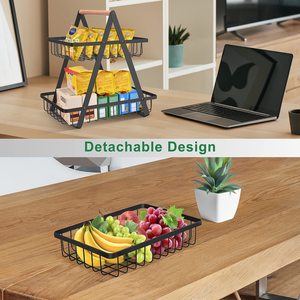 Panier de rangement pour pain à double étage noir avec poignée, panier à fruits et légumes pour comptoir de cuisine - Product Image 3