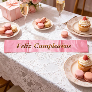 Banda de Feliz Cumpleaños Rosa con Letras Doradas, Decoraciones Elegantes para Fiesta, Bolsa de 12 Piezas - Product Image 4