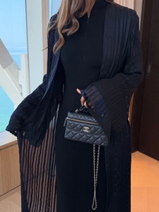Hafizah Neue Marineblaue Vertikal Gestreifte Transparente Offene Abaya Langarm Lose Bescheidene Dubai Muslimische Damen Lange Kimono Strickjacke Großhandel - Product Image 2