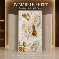 Panneau mural décoratif MORLENX en PVC UV, motif rose ivoire en relief, étanche et facile à nettoyer, idéal pour les chambres et les murs d'accentuation
