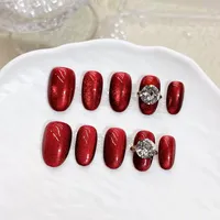 Ongles press-on faits main, couleur unie, effet œil de chat, courts, en acrylique, pour usage quotidien