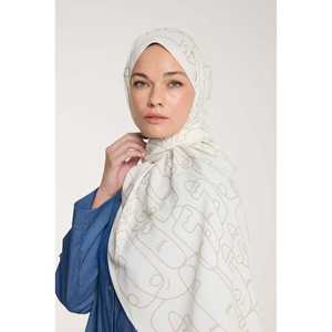 ผ้าพันคอผ้าไหมสีเบจสีงาช้างบริสุทธิ์มีลวดลายขอบ - Product Image 2