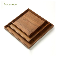 Plateau de service de luxe en bois de noyer noir, forme carrée rustique, de haute qualité, empilable en bois, plateau pour les collations thé au café, 1 pièce,