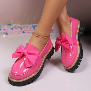 QuiteS 2026 Nuove Scarpe da <span class=keywords><strong>Donna</strong></span> in PU Tinta Unita con Fiocco, <span class=keywords><strong>Mocassini</strong></span> Slip-on con <span class=keywords><strong>Tacco</strong></span> Grosso in Gomma, Sexy e Casual, Taglie Grandi - Product Image 5