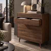 Commode nordique à 4 tiroirs avec pieds coniques, commode en bois sans poignées, armoire de rangement pour chambre à coucher, salon, fournisseur