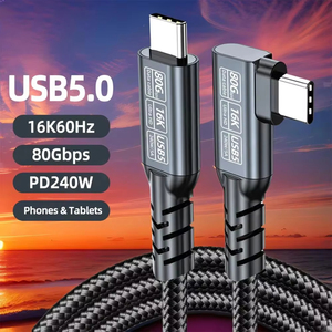 สายดาต้า PD 240W 5A หัวงอ USB <span class=keywords><strong>5</strong></span>.0 80Gbps Thunderbolt <span class=keywords><strong>5</strong></span> Type <span class=keywords><strong>C</strong></span> สำหรับชาร์จเร็ว ใช้ได้กับ MacBook iPhone 17 Pro Air แท็บเล็ต แล็ปท็อป - Product Image 1