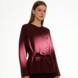 เสื้อคาร์ดิแกนถักสำหรับผู้หญิง - เสื้อสเวตเตอร์โอเวอร์ไซส์ผูกเอวแบบไม่สมมาตรแฟชั่น - Product Image 2