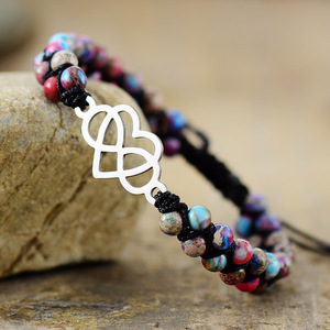 Imperial Stone Jewelry Heart Shaped Double Layer Woven <b>Bracelet</b> <b>Adjustable</b> For Gift Purple Flower Design - Product Image 1