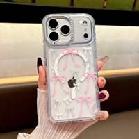 Conception personnalisable |   Étui de téléphone magnétique anti-chute avec nœud floral IMD |   Structure à double couche TPU+PC |   Décoration d'anneau de caméra en diamant