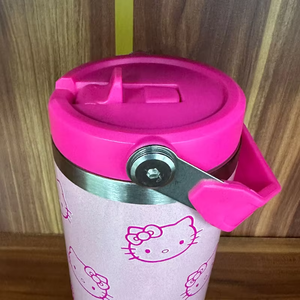 Vaso de paja con tapa de acero inoxidable de 30oz personalizado taza aislada de viaje de gatito de dibujos animados con asa para bebé niño adulto - Product Image 6