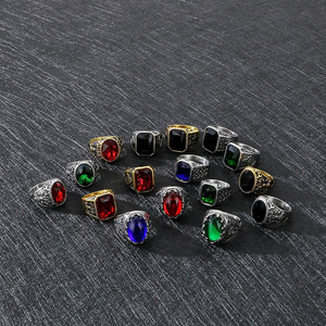 Anillos de Sello de Acero Inoxidable Plateados y Dorados para Hombre, Joyería Vintage de Hip Hop con Piedras Preciosas, Resistentes al Agua y al Deslustre, Venta al por Mayor - Product Image 2