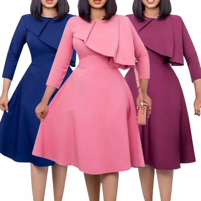 Vrouwen Jurk Een Lijn Ruches Elegant Office Dames Classy Modest Werkkleding Roze Navy Vrouwelijke Herfst Zomer Gewaden Vestidos Outfits