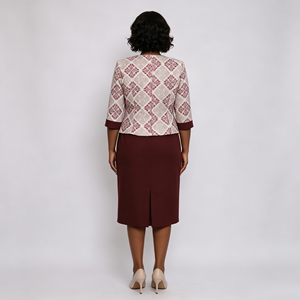 Ensemble robe et manteau imprimé de haute qualité pour femmes grandes tailles, longueur genoux, pour le bureau, ensemble deux pièces - Product Image 3