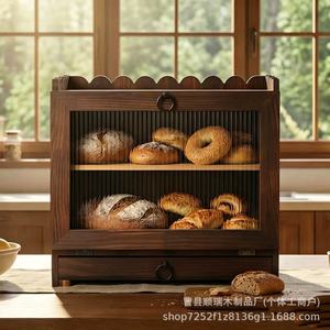 Boîte à pain en bambou à couche unique avec porte à volet roulant, rangement anti-poussière, organisateur de cuisine pour boulangerie et snacks - Product Image 1