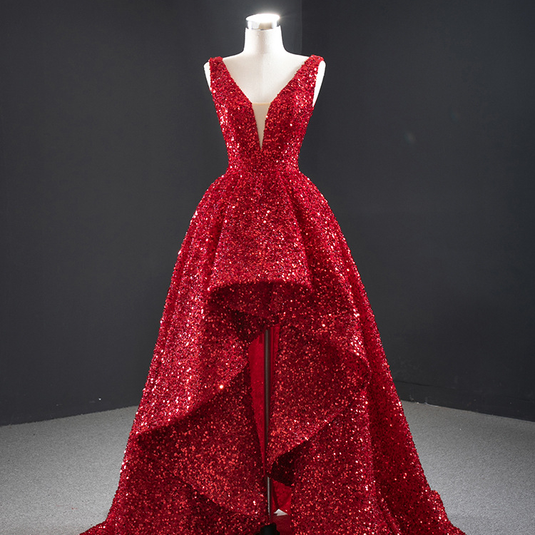 Red Sequin Maxi Dress - Fishtail Evening Party Prom Dress for Women |  Elegant V-Neck Ball Gown for Birthdays & Events